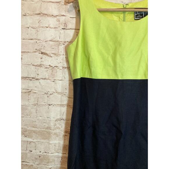Lennie NY Dress Womens 12 Midi Linen Neon Green Black Colorblock Sheath Zip Up - Picture 5 of 12